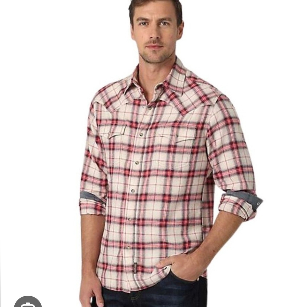 Wrangler Retro Premium Men's Plaid Shirt - Red and Beige Button Snap